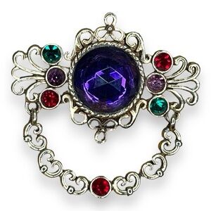 VINTAGE OAJC GOLD PIN COLORFUL BROOCH GEM RETRO